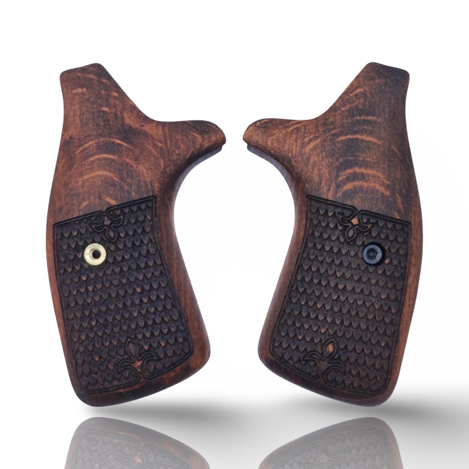 Zib Wood Grips for S&W J Frame Round Butt, Beech Brown Herringbone