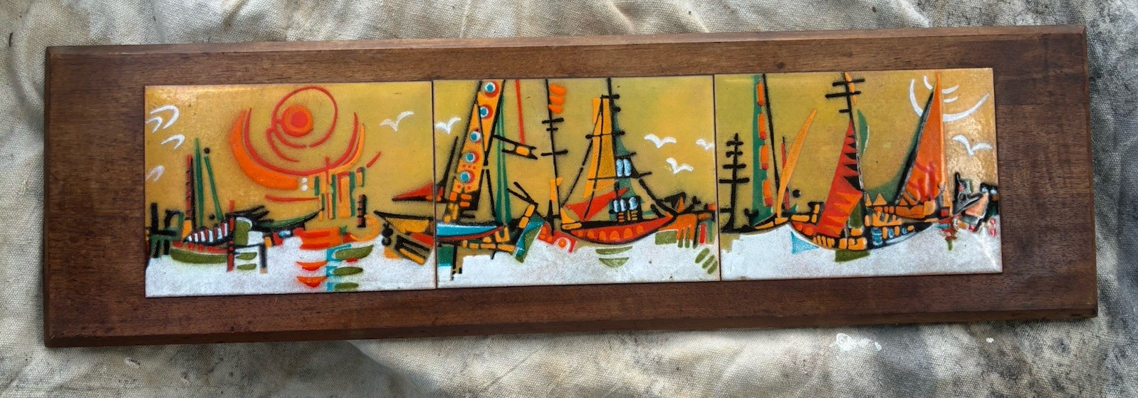 VTG MCM ART ENAMEL OVER COPPER TILES RETRO 1960s mid-century modern 
