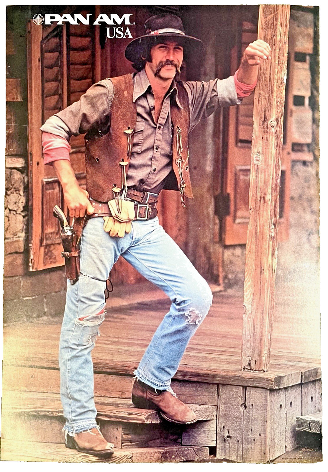 Pan Am Airways Airlines Poster Cowboy USA Vintage 1978 28