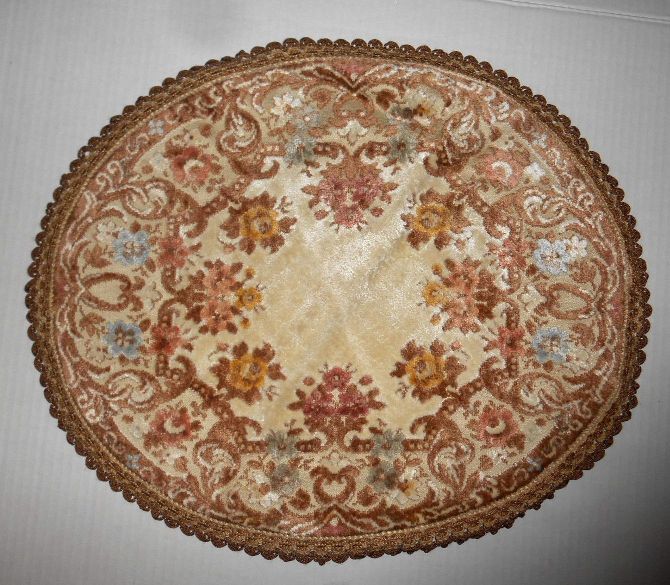 Vintage Belgium Tapestry  Table Topper Doily 17.5x15 Oblong Ambrose Art Linens