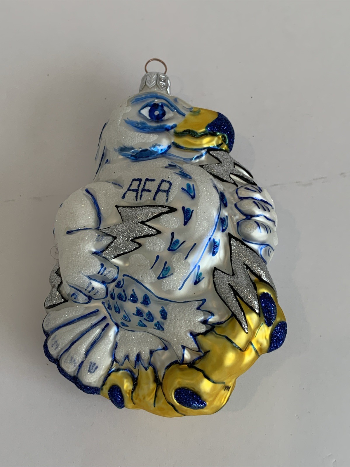 US Air Force Academy (AFA)  Falcon Glass Hand Blown Christmas Ornament NCAA -Vtg