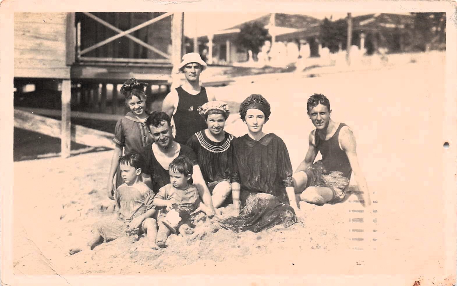 RPPC Newark NY Beach Family Vacation Twin Boys c1910 Photo Postcard F42