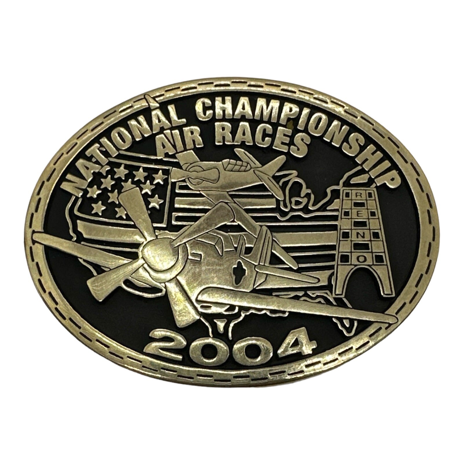 2004 Reno National Championship Air Race Brass Belt Buckle Vintage NOS AB