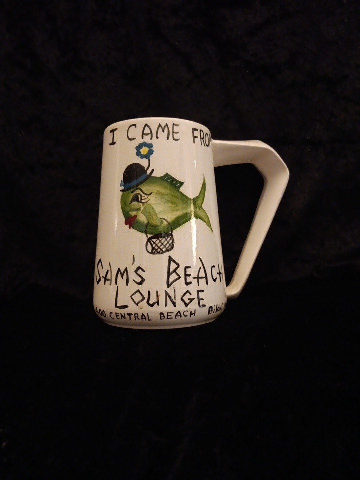 Vtg 1959 Sams Beach Lounge Biloxi MS Souvenir Mug Fayes Ceramics Jamar Mallory