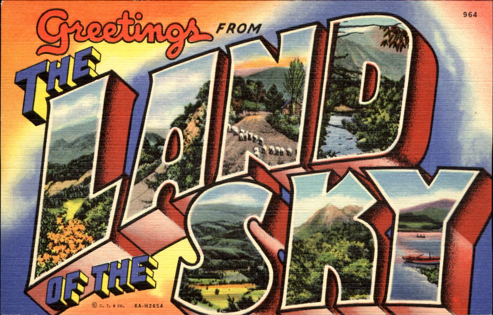 Greetings from The Land of the Sky ~ Large Letter Linen ~ 1940s NC multi-view