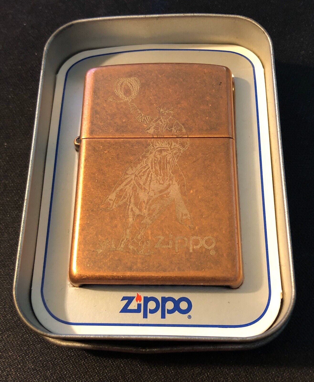 Zippo Lighter Cowboy Brass Collectable 1994 Design Copper Very Rarely.