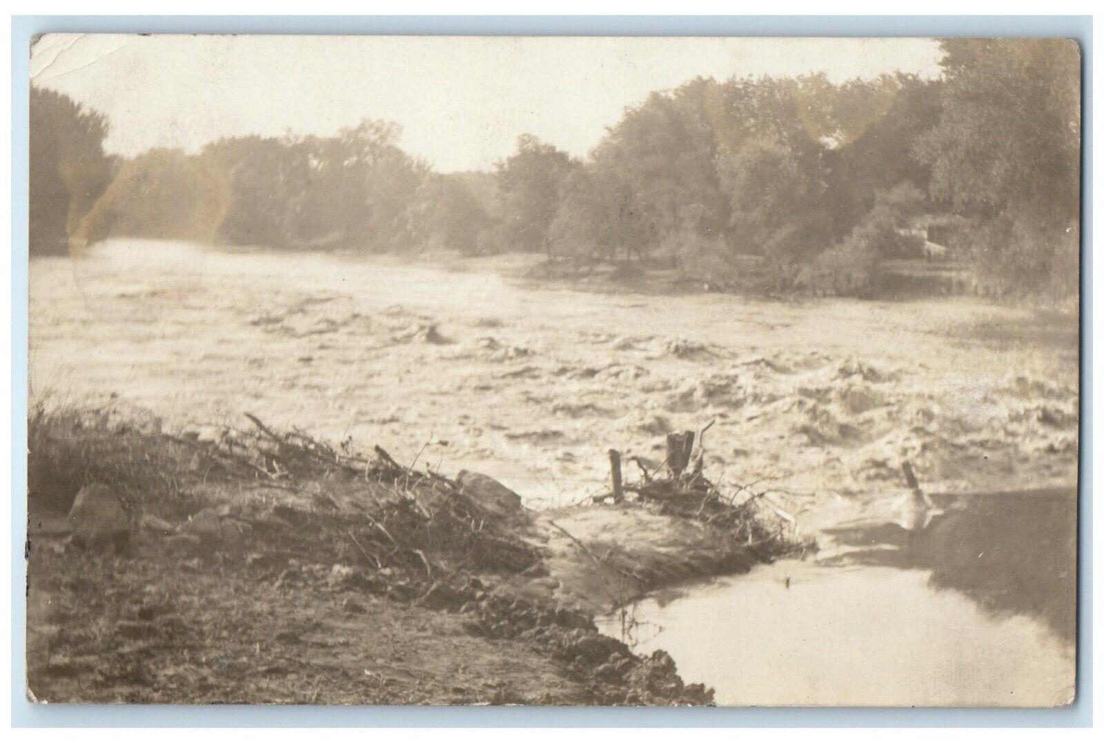 1909 River Scene Mud And Trees Smithland Iowa IA RPPC Photo Antique Postcard