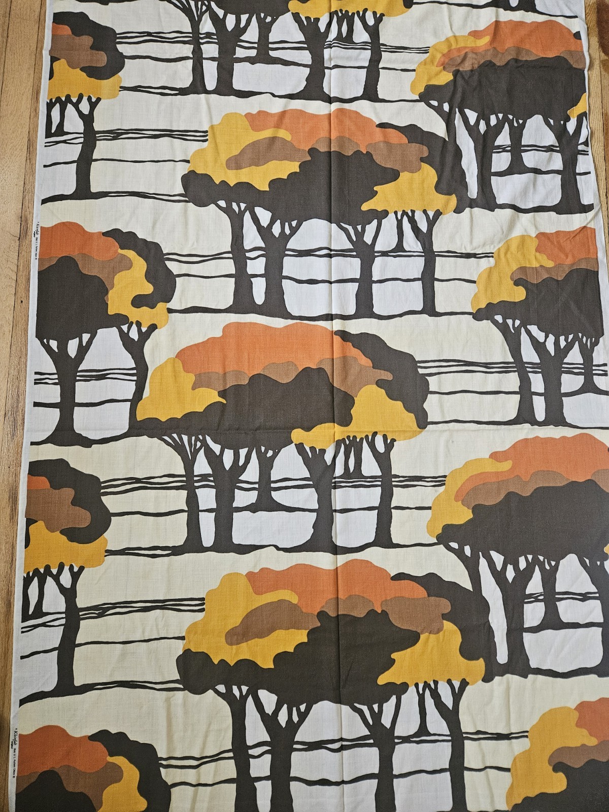 Vintage Kleinfab Original Marimekko Style Fabric MCM Orange Brown Tree Print 