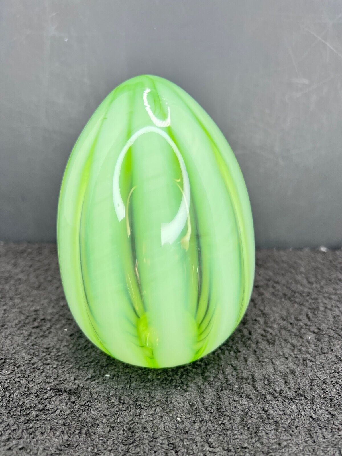 Ron Hinkle for Fenton Topaz Vaseline Glass Egg Opalescent Ribbon - 5\