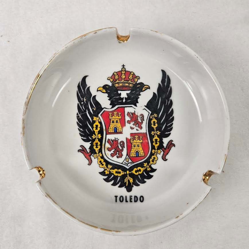 Vintage Toledo Spain Coat of Arms Ceramic Ashtray Hand Decoraciones Aluri Oviedo