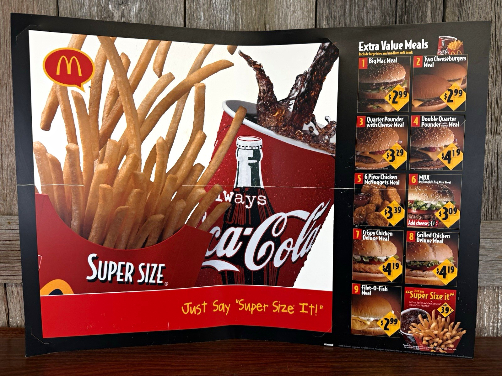 McDonald\'s 1998 Super Size It Coca-Cola Extra Value Advertising Poster Vintage