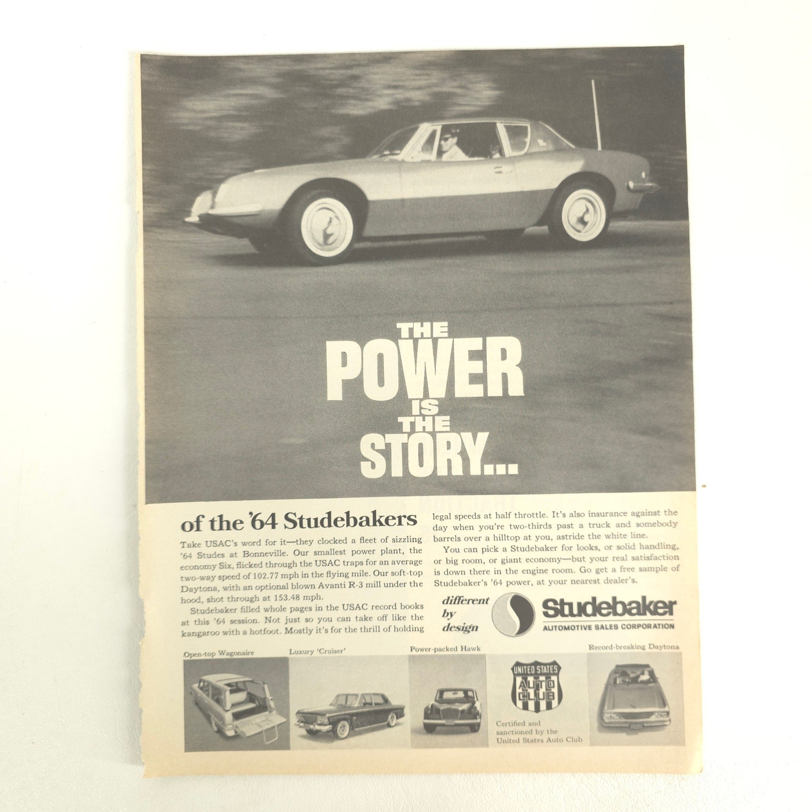 1964 Studebaker Print Ad Bonneville Performance Vintage Car Garage Wall Decor