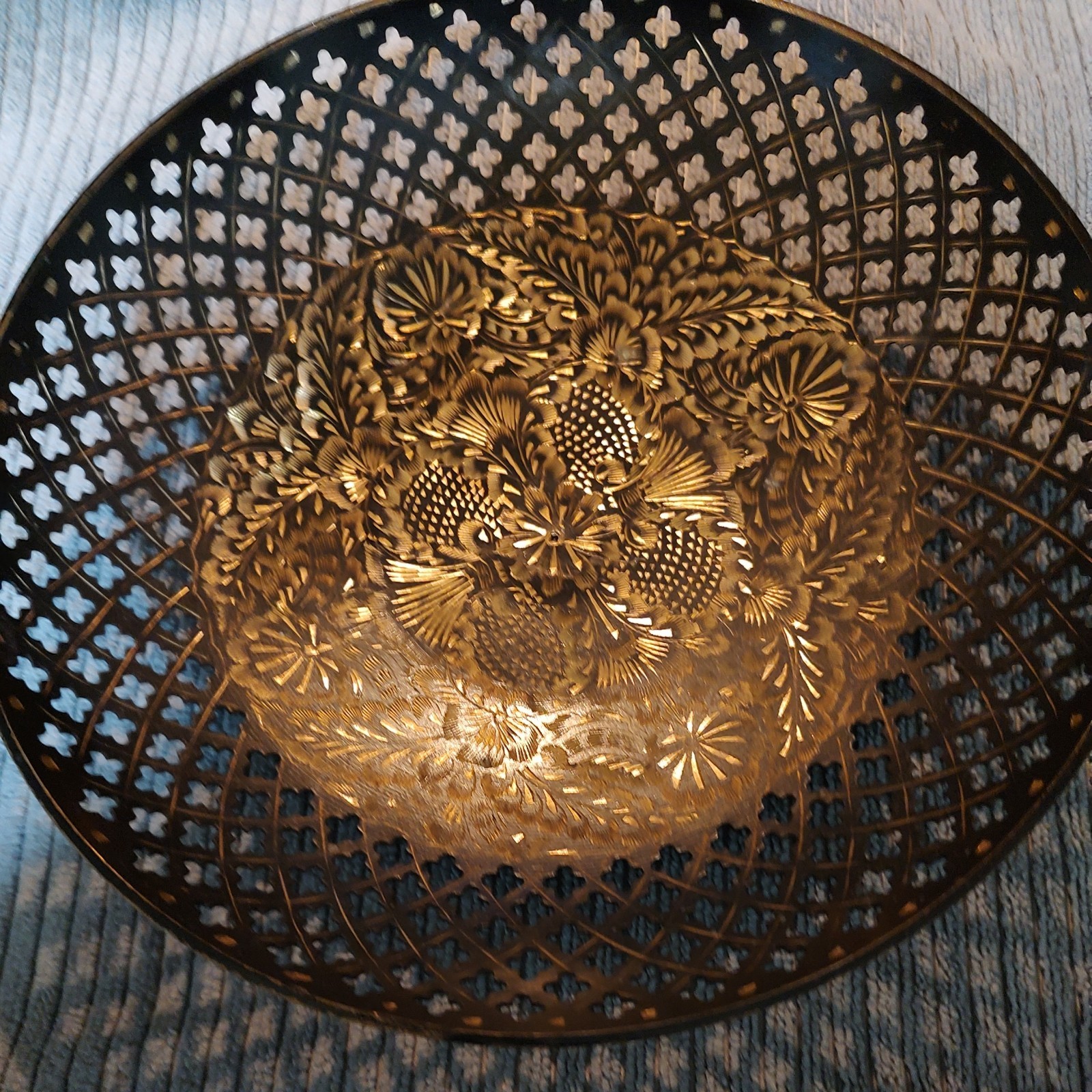 VTG RETICULATED Enamled over Brass Dish 8 in 1950-60 