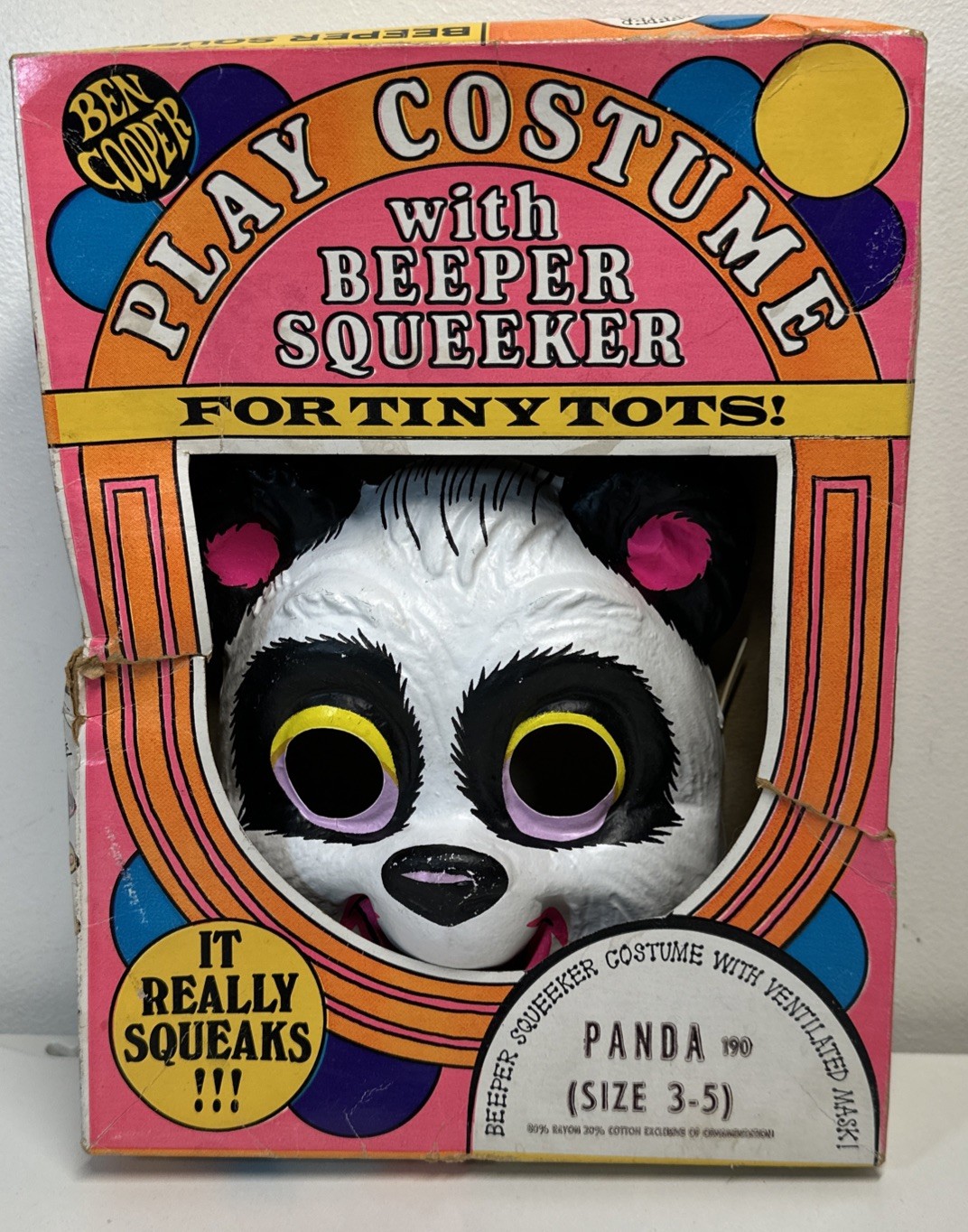 Vintage Ben Cooper Style Neon Panda Halloween Mask 1960s as-is/BOX & MASK ONLY