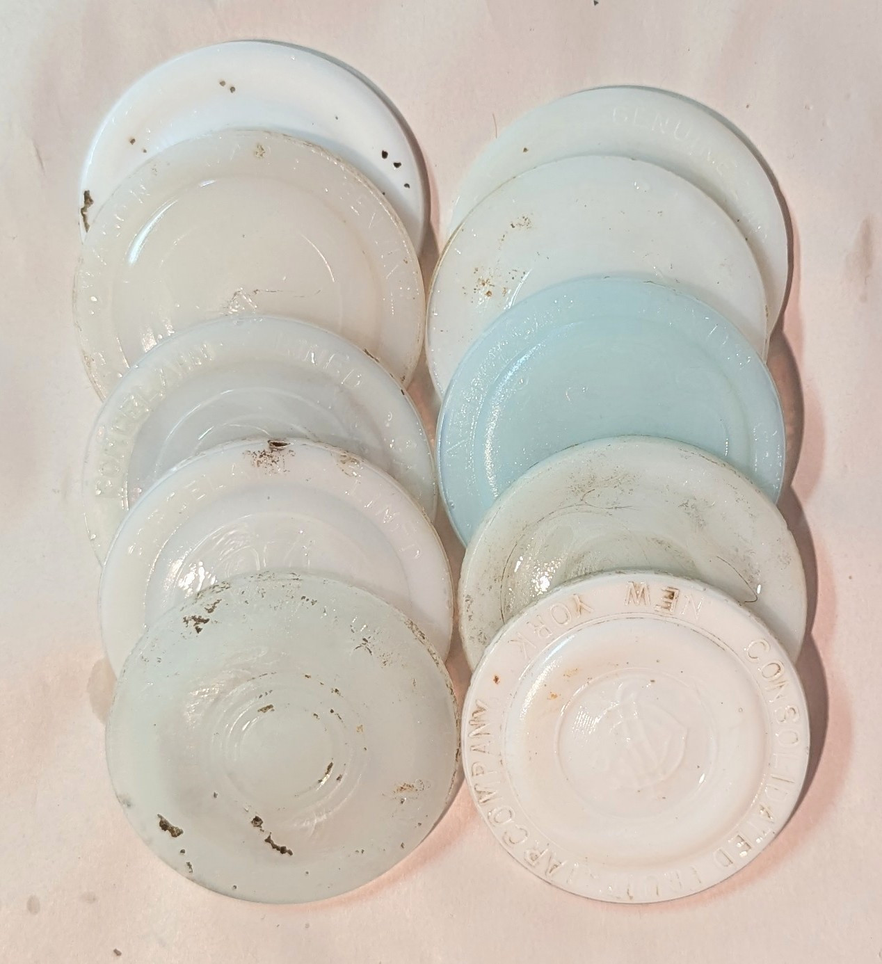 Lot of 20 Misc Milk Glass Porcelain Inserts Zinc Boyd's Mason Canning Jar Lids