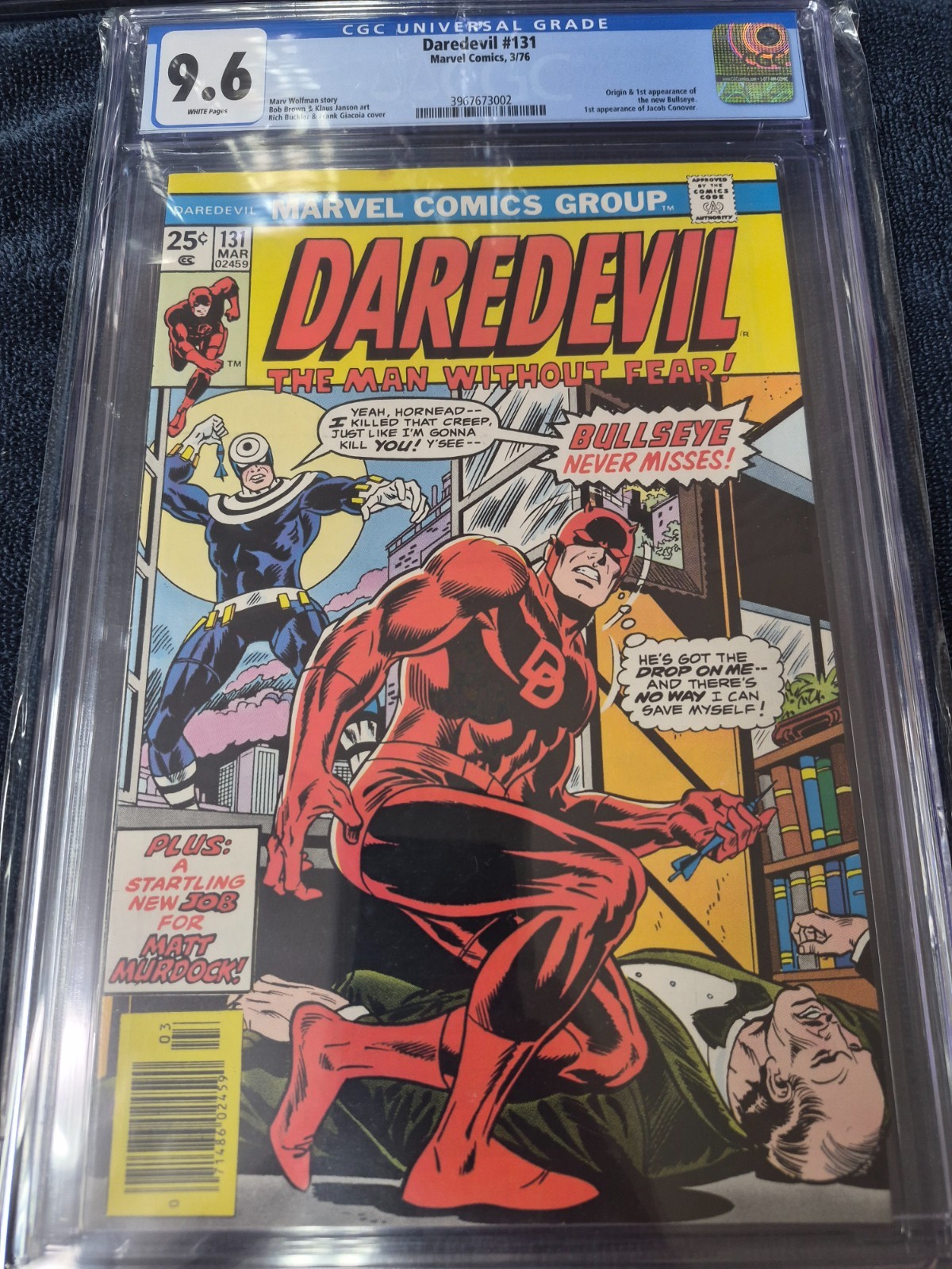 Marvel Daredevil 131 1976 CGC 9.6 White Pages 1st First appearance Bullseye