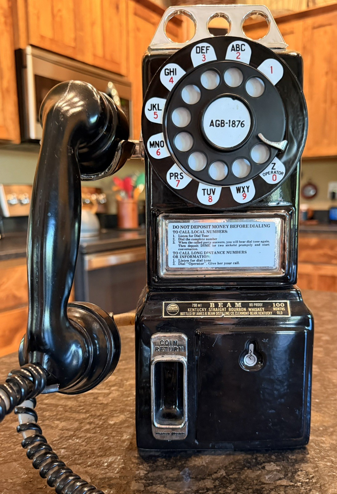VTG JIM BEAM Whiskey Black 3-Coin Slot Rotary Dial Pay Phone DECANTER Empty