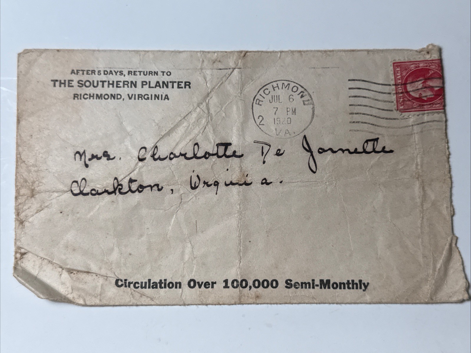 1915 Danville Virginia THE BAPTIST UNION Envelope Vtg Correspondence Waddill