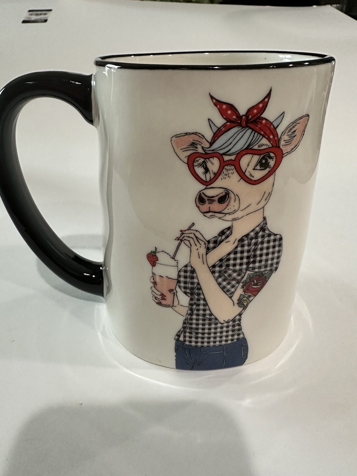 Signature Housewares COW ROCKABILLY Hipster Animal 17.5 oz Mug Coffee Tea 5\