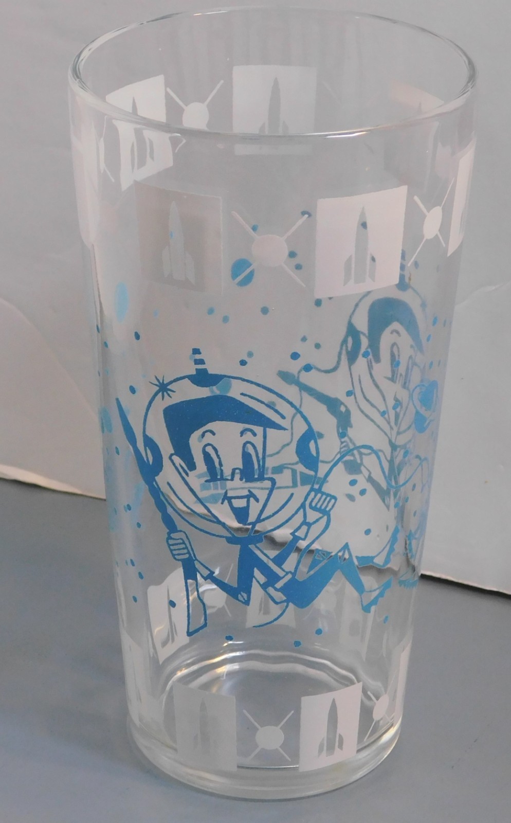 1950's Hazel Atlas Glass Co. Fantacy Character Spaceman Tumbler Glass - Blue