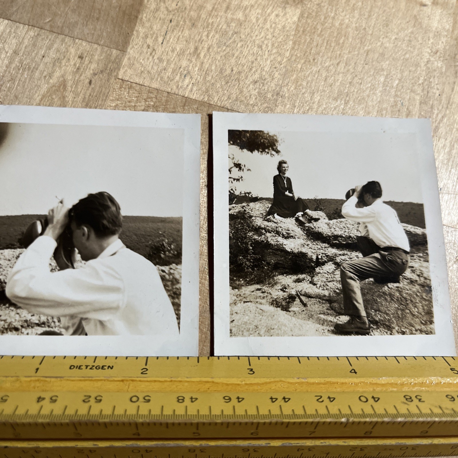 2 Vintage Snapshot Man Taking Pictures of Lady on Rock 1930s-40s -- U3 2 Vintage Snapshot Man Taking Pictures of Lady on Rock 1930s-40s -- U3