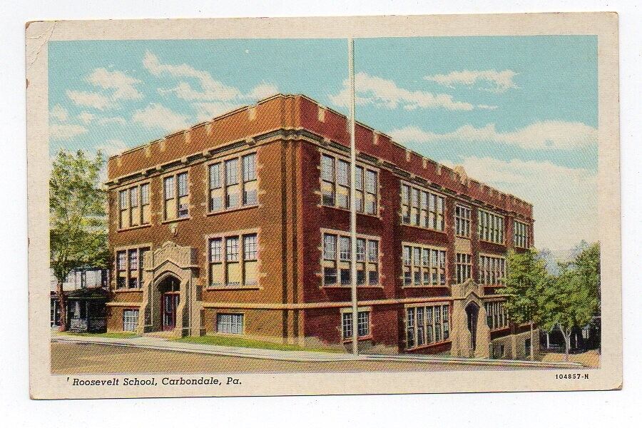 Linen Postcard, Roosevelt School, Carbondale, Pa., Pennsylvania