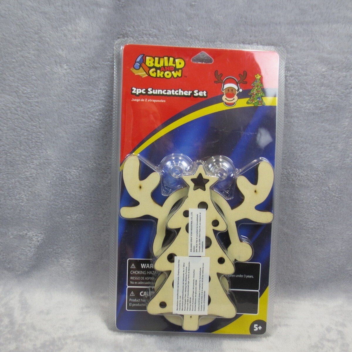 2 Pc Build & Grow REINDEER & CHRISTMAS TREE Wood Suncatcher Set NIP