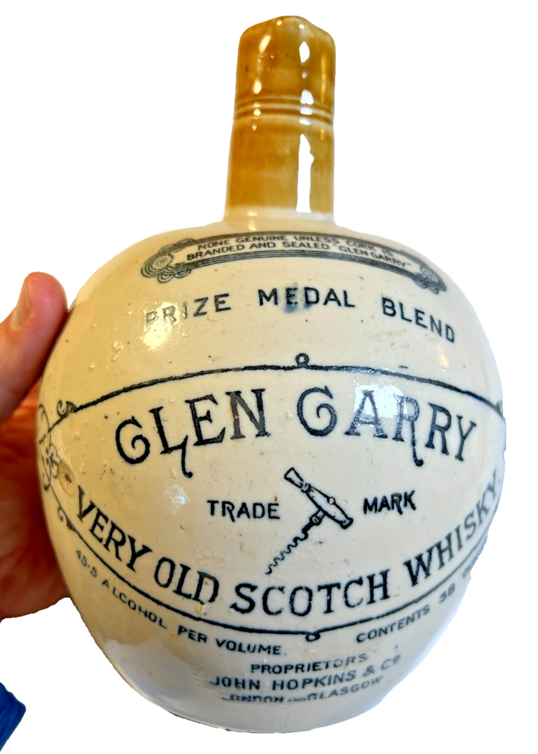 Antique Glen Garry Scotch Whisky Stoneware Jug John Hopkins London Glasgow c1895