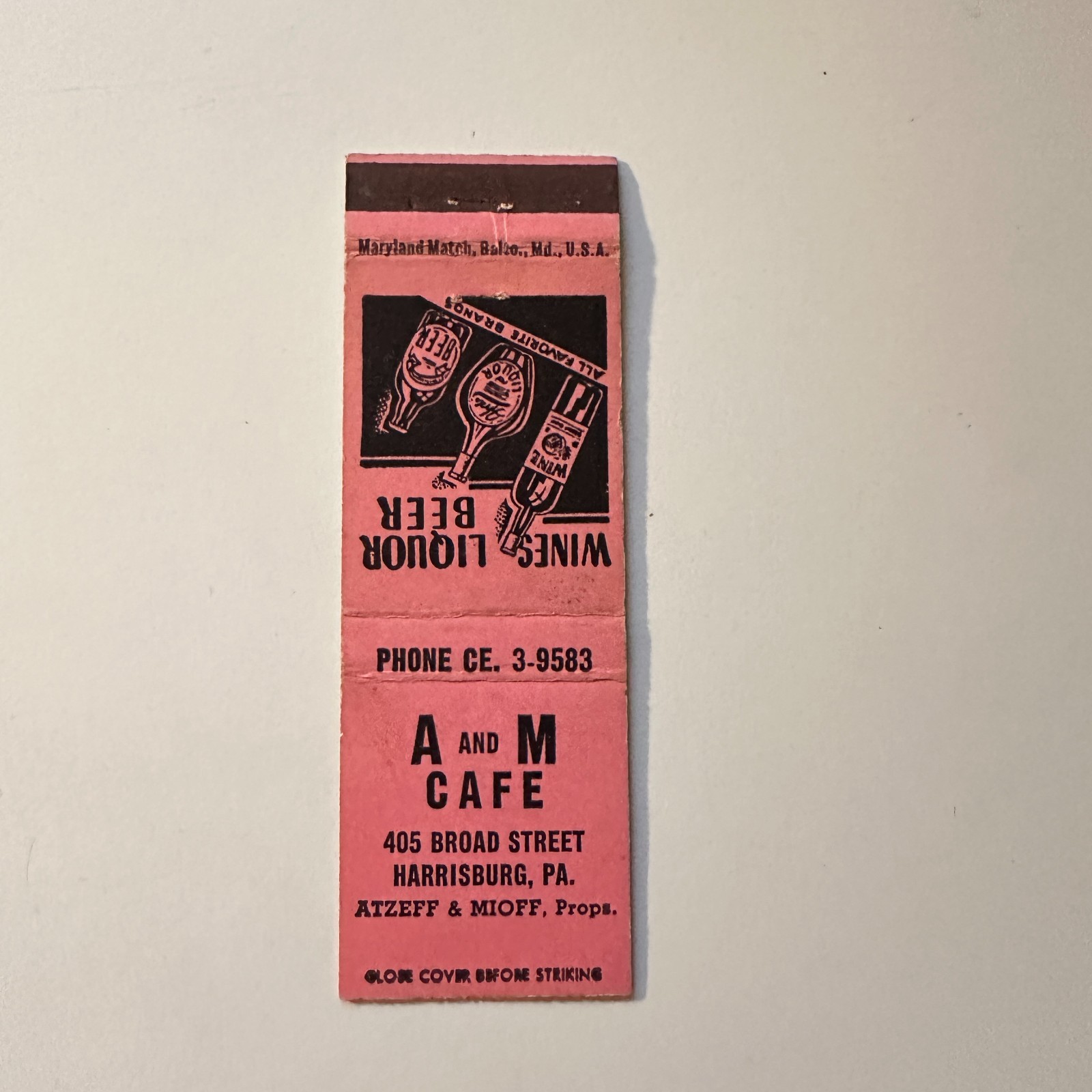 A & M Cafe Atzeff & Mioff Harrisburg PA Vintage Matchbook Cover 5MB128-5