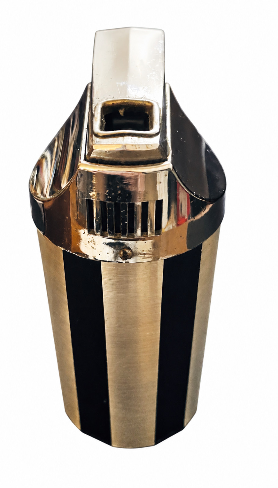 Vintage Japan Butane Table Lighter Brushed Chrome Black Stripe SPARKS MidCentury