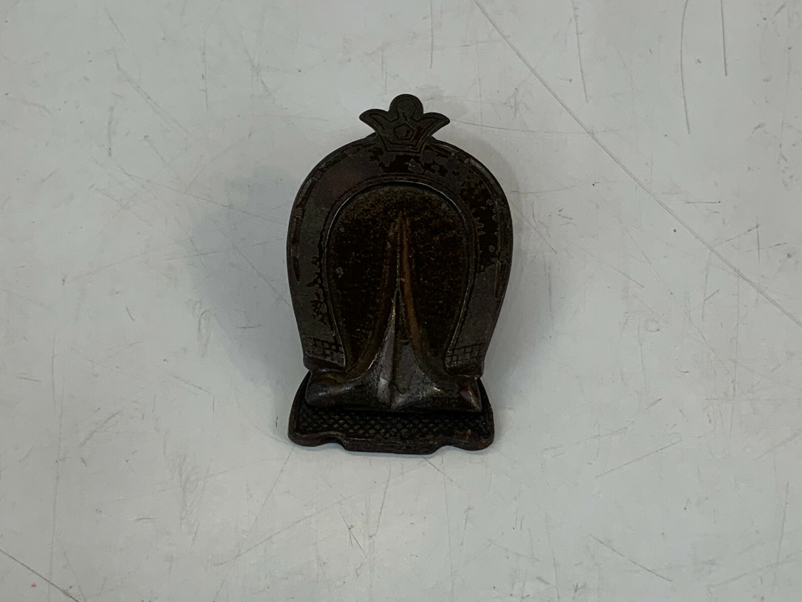 Vintage Antique Horseshoe Form / Decorated Black Metal Desk / Wall Paper Clip