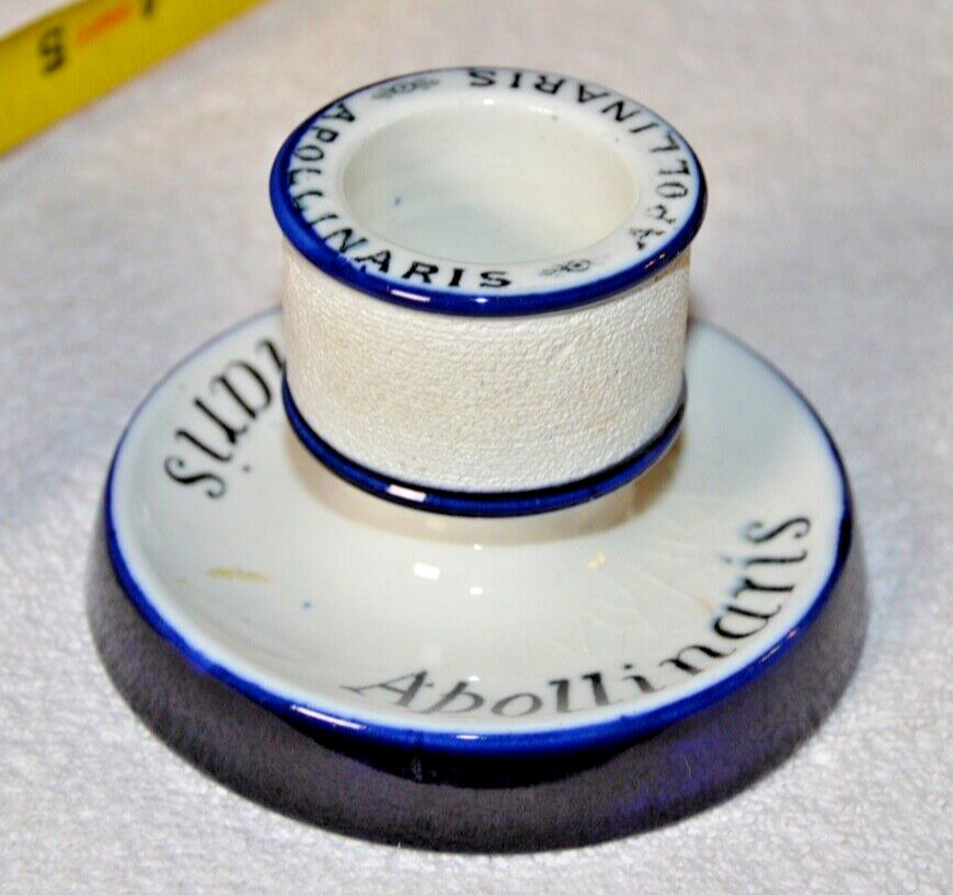 Apollinaris Match Holder Striker Navy Blue White Burslem England Vintage