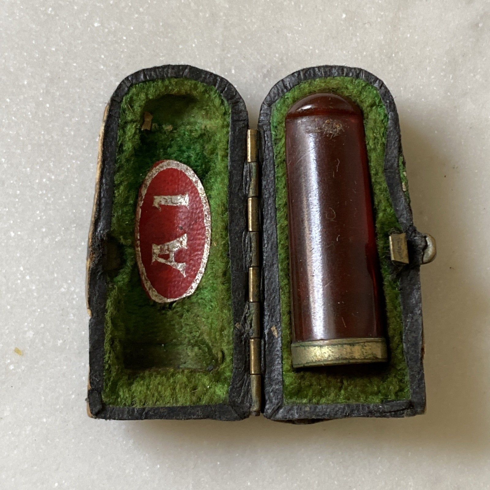 British A1 Cigar Holder Amber 1909 Adolph Frankau Original Case Green Velvet Fab