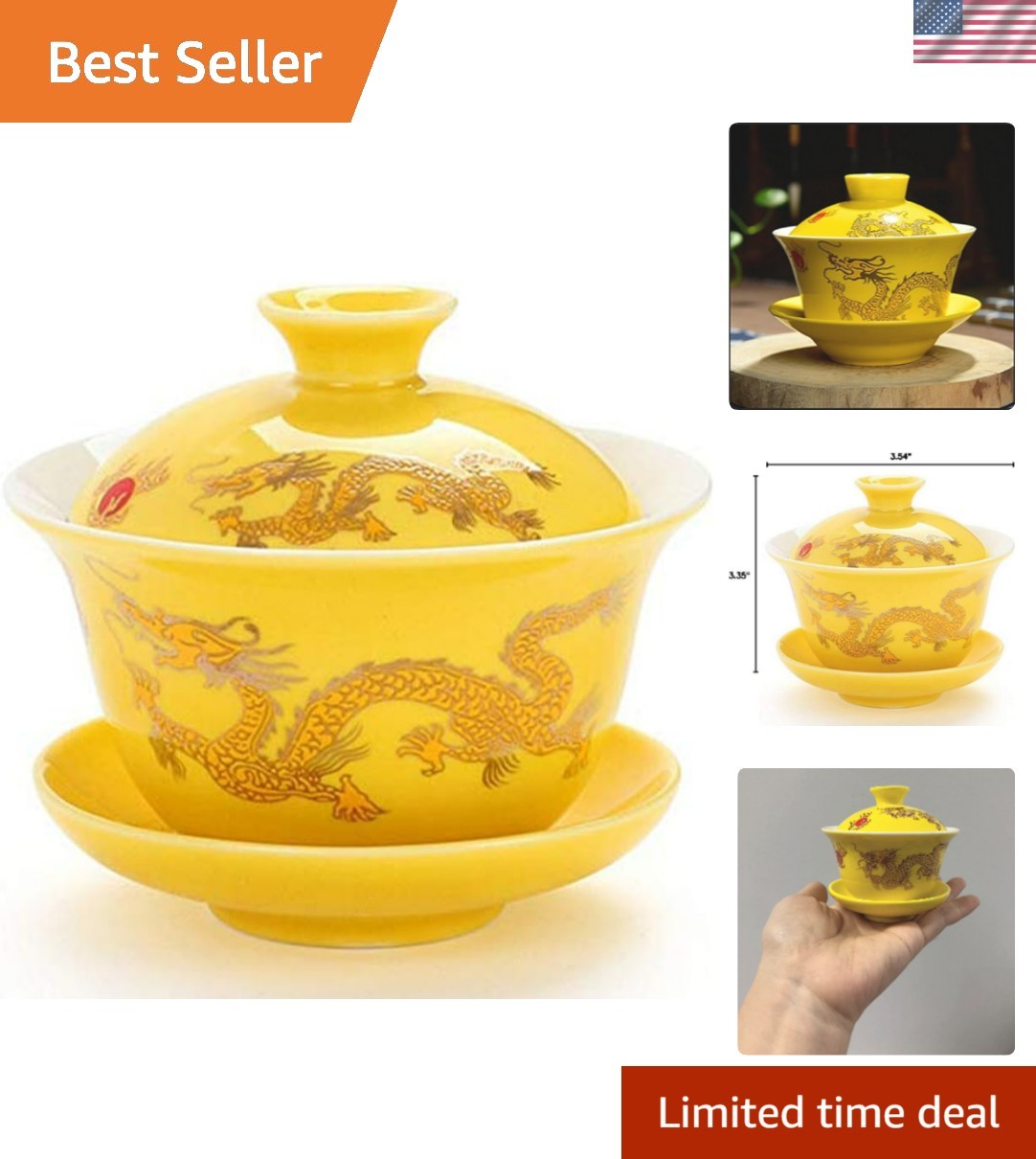 Elegant Dragon Pattern Ceramic Teacup Set - 120ml Gaiwan for Tea Ceremonies