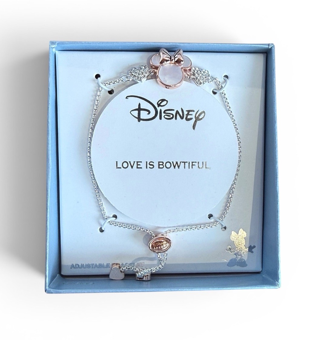 Disney Love Is Bowtiful Valentines Minnie Mouse Bolo Adjustable Bracelet NEW