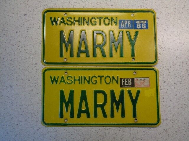 1981 1986 Washington License Plate Pair  Vanity, Personal MARMY