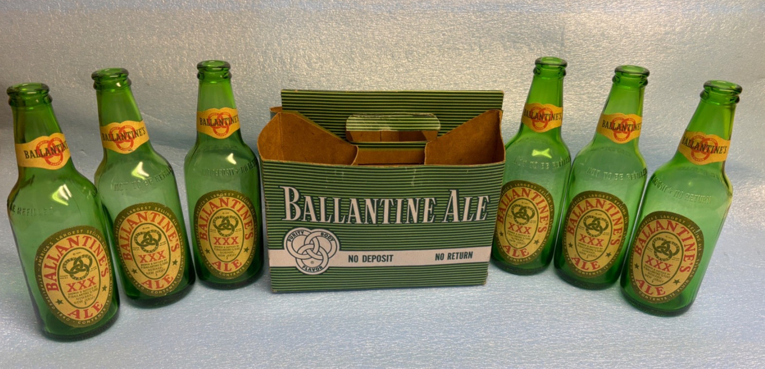 SWEET Vintage 1952 Ballantine XXX Ale 6-PK Bottles & Carrier Newark New Jersey