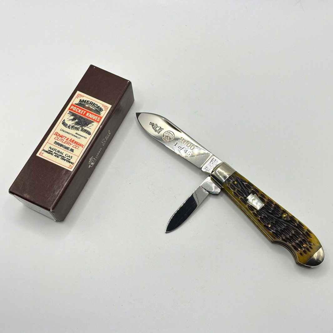 2000 Queen Cutlery Schatt Morgan Knife AG Russell Gold 1 of 45 Titusville Box 2000 Queen Cutlery Schatt Morgan Knife AG Russell Gold 1 of 45 Titusville Box