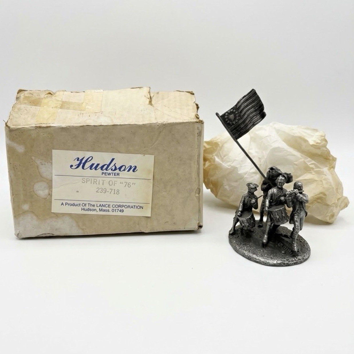 Vintage Hudson Pewter The Spirit of 1776 Patriotic Silver Pewter Figurine Boxed