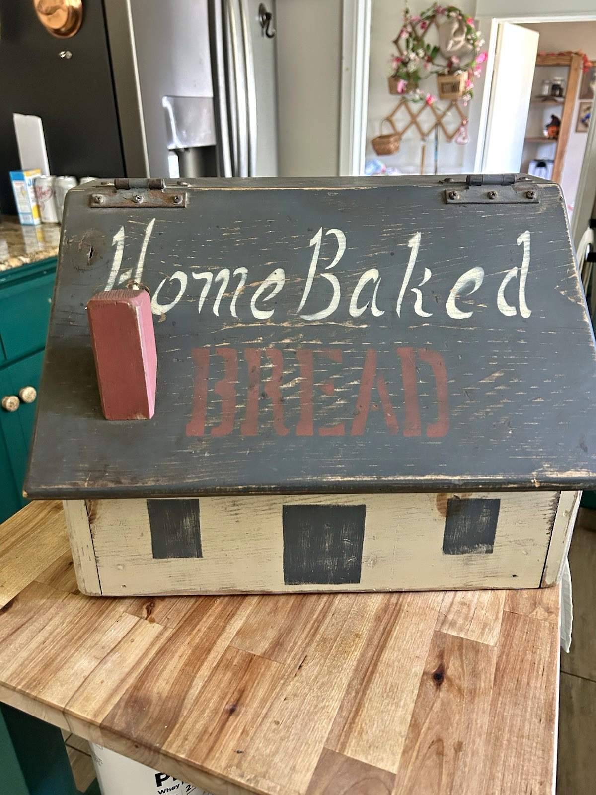 Vintage Wood House Shaped Bread Box Primitive Cottagecore Farmhouse 