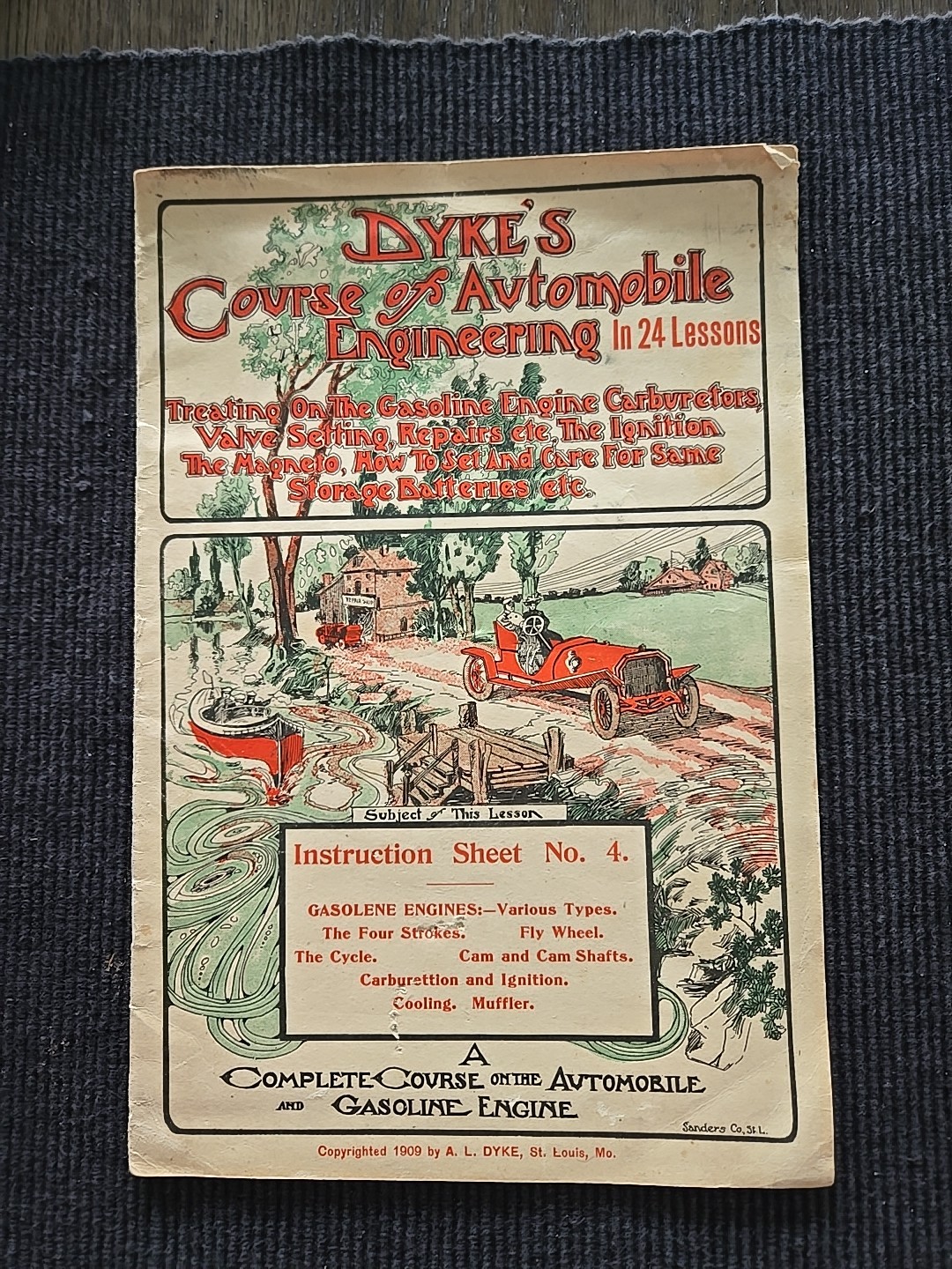 Vintage Rare 1909 Dyke's Course Of Automobile Engineering Instruction Sheet 4 