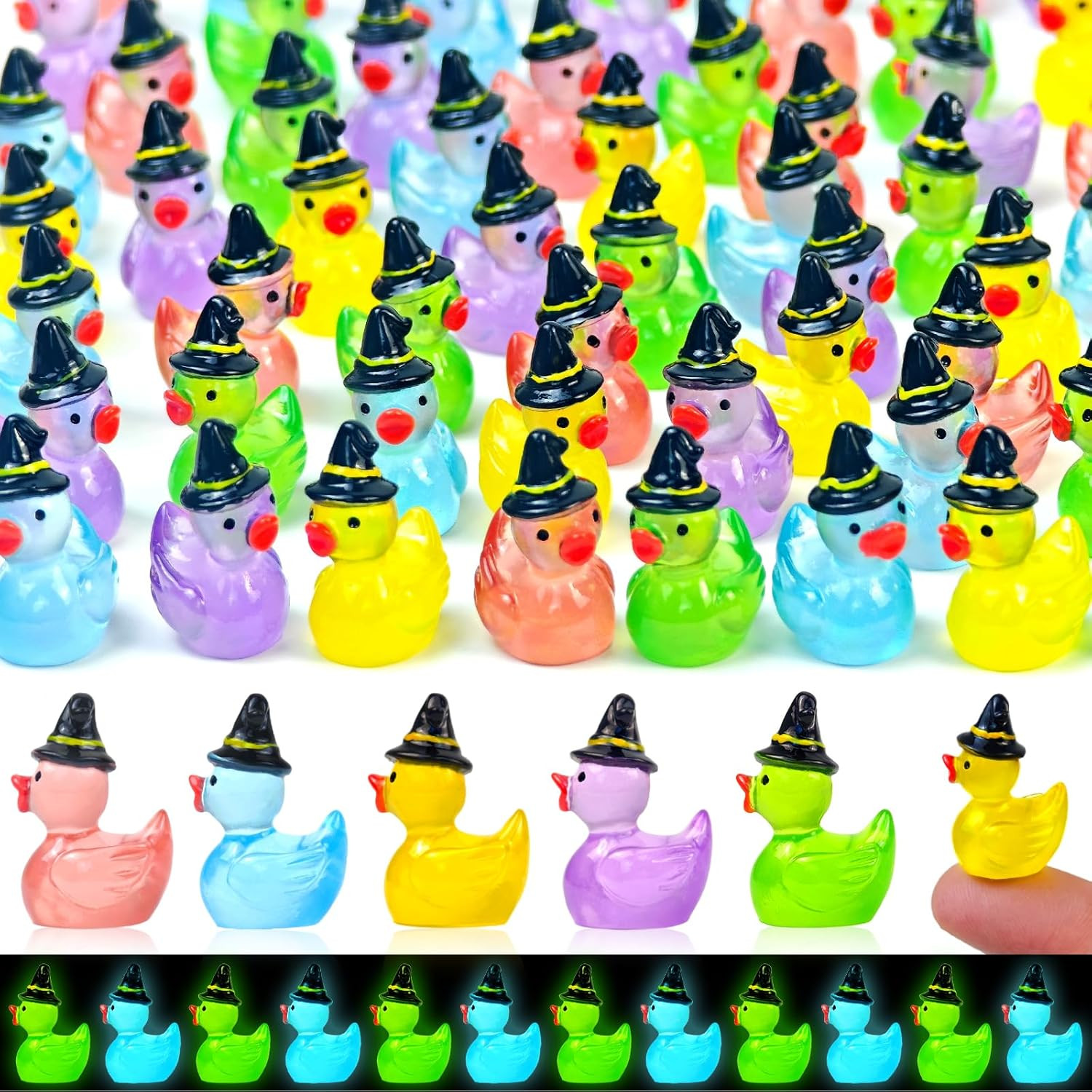 50 Pcs Halloween Luminous Mini Resin Ducks Glow in the Dark Tiny Little Duck