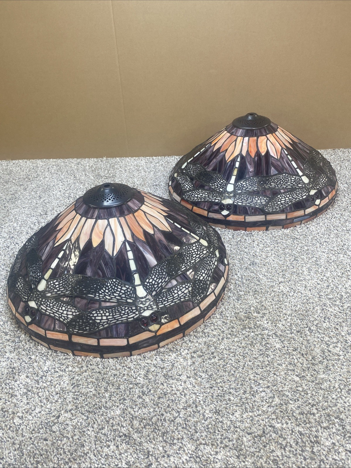 16” Dragonfly Tiffany Style Vintage Pair of Lamp Shades Shades Only 7.5\