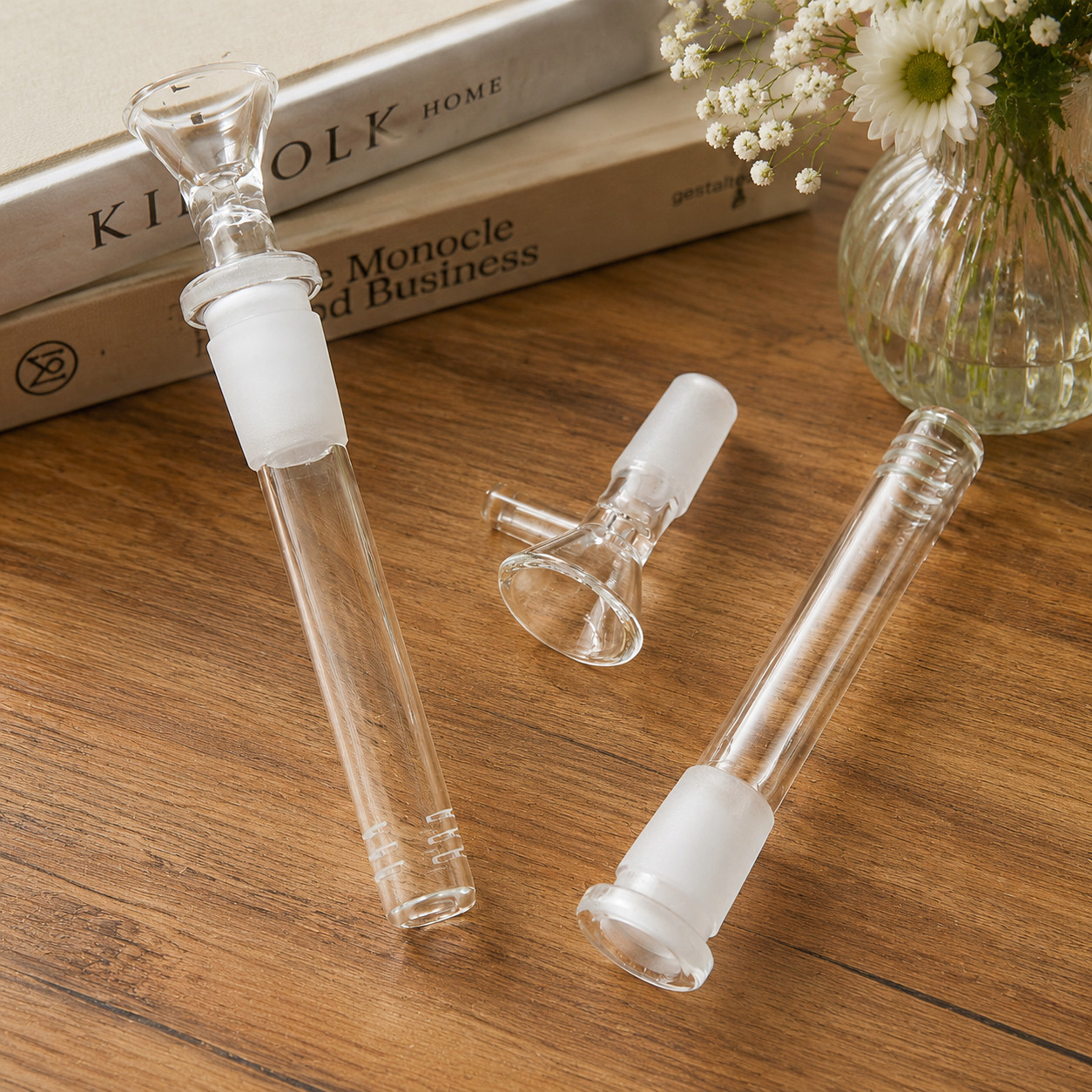 2-Pack 4.3\'\' 14mm Glass Downstem and 14mm Male Bowl for Water Pipe Glass Bong