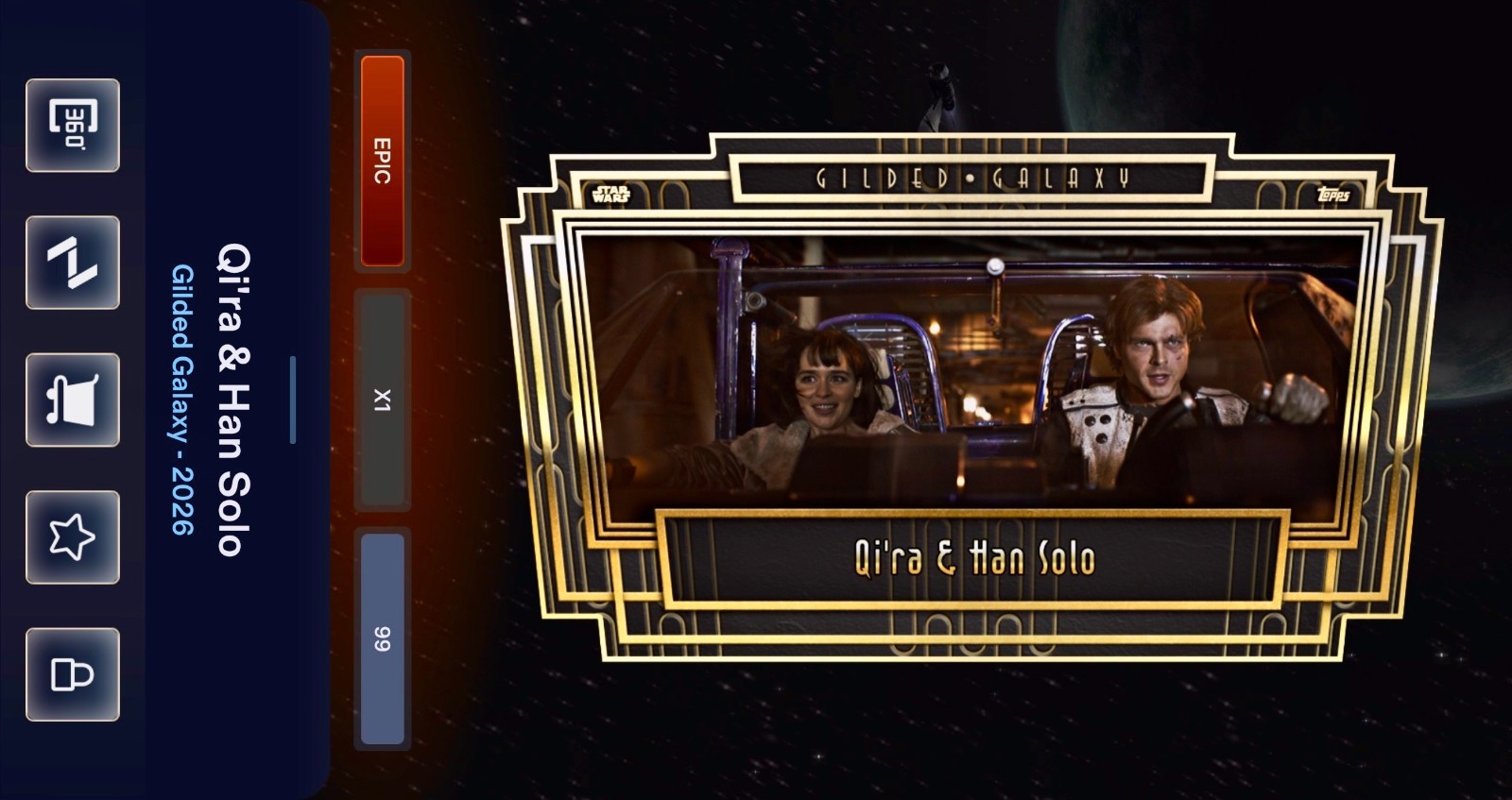 EPIC GILDED GALAXY S2 WEEK 8 QIRA HAN SOLO TOPPS STAR WARS CARD TRADER 2026 QI\'