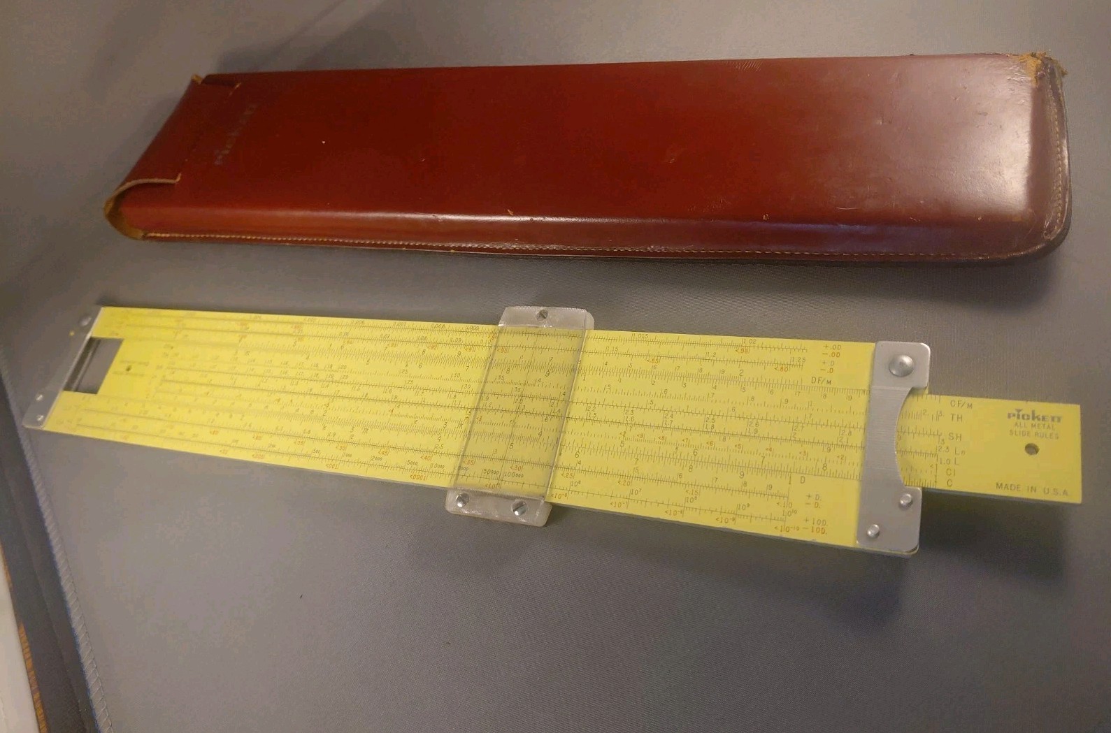 Vintage Pickett Metal Slide Rule Model N4-ES With Original Leather Case 1959 Vintage Pickett Metal Slide Rule Model N4-ES With Original Leather Case 1959