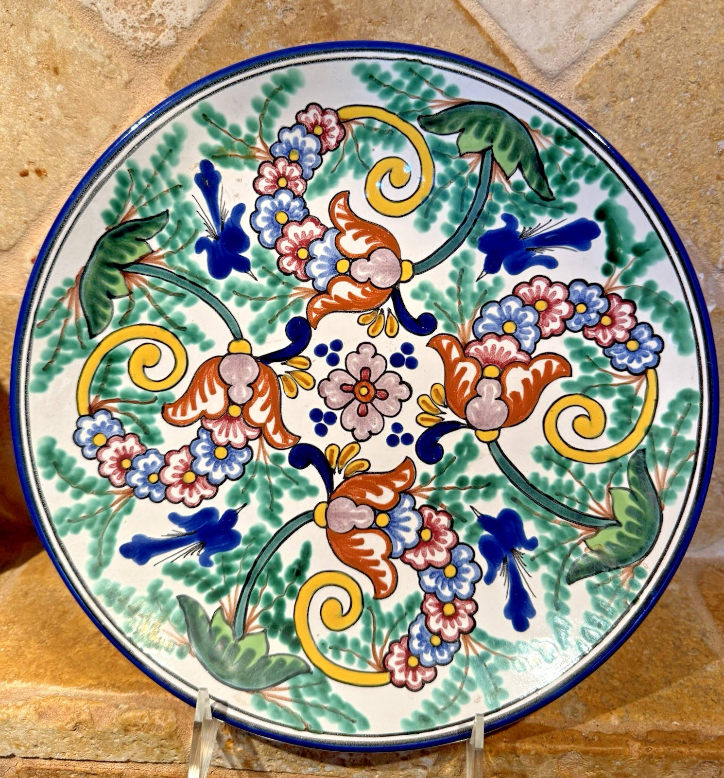 NWT Vintage Talavera 10” Ceramic Pottery Plate Floral Mexico Folk Art Signed