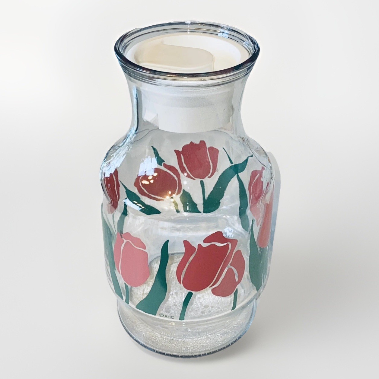 Vintage Anchor Hocking pink Tulip Juice Pitcher Carafe Container W/Lid Retro