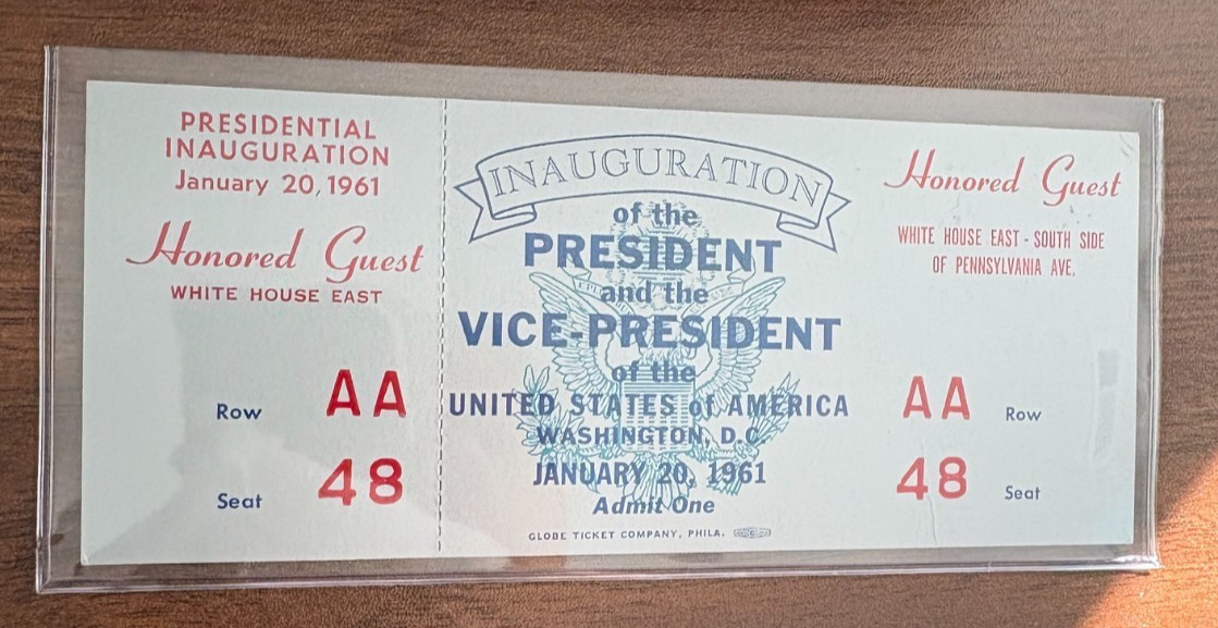 1961 U.S. President Inauguration Honored Guest Full Ticket John F. Kennedy