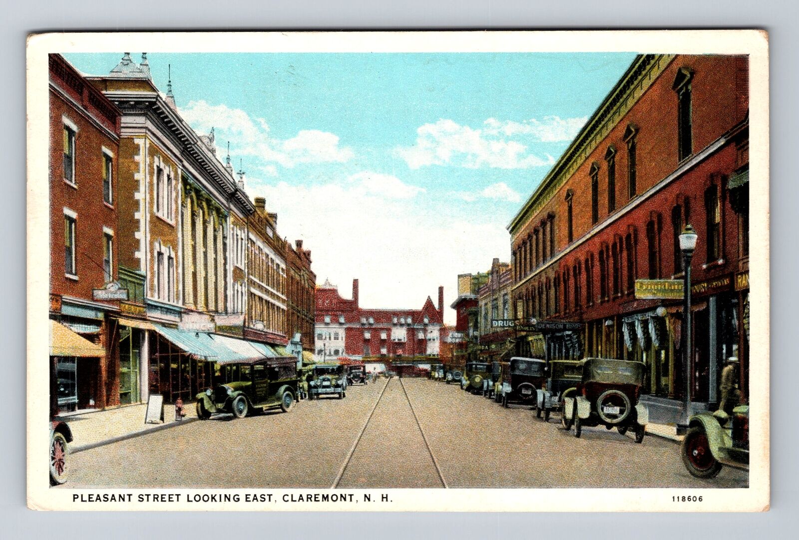 Claremont NH-New Hampshire, Pleasant Street Looking East Vintage c1935 Postcard